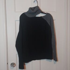 JAMISON Farrah Black Gray Turtleneck Cut Out Sweater